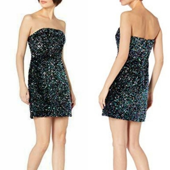 Shoshanna Jamie Sequined Strapless Black Cocktail Mini Dress NWT Size 12 - Picture 1 of 16